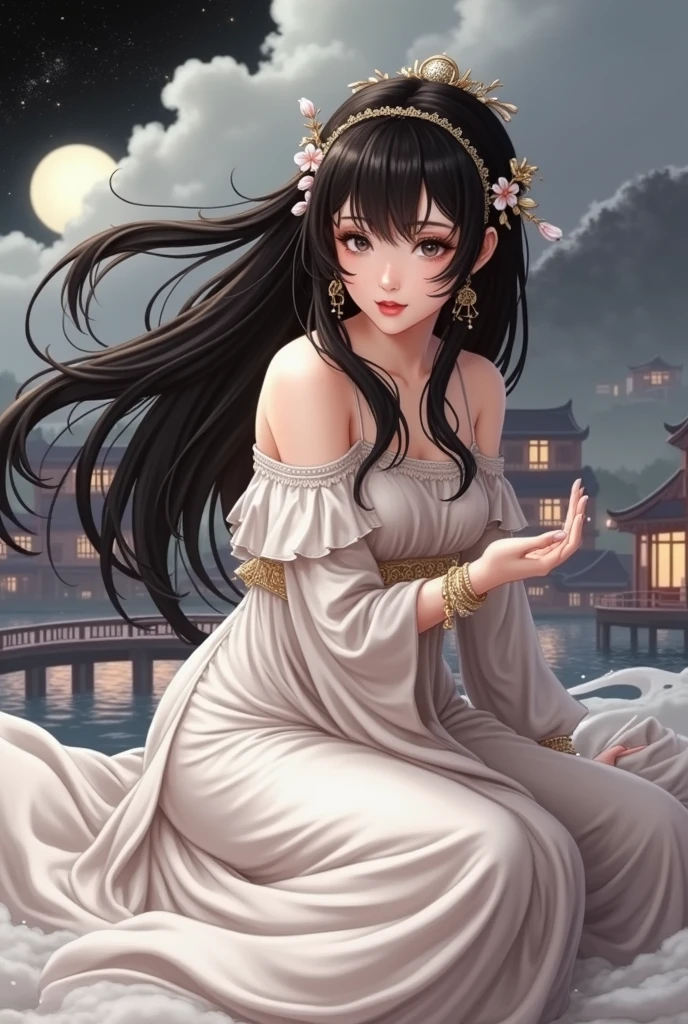 (Masterpiece, Best Quality, Illustration, Fine Detail), ((Very Detailed CG Unity 8k Wallpaper, High Resolution)), High Saturation, Low Brightness, ConceptArt, ((Unmanned)), (Landscape), (Small Bridge Flowing Water), (Jiangnan Water Town), Sky, Night, (Full Moon), Cloud, Outdoor, Architecture, River, Suzhou Garden