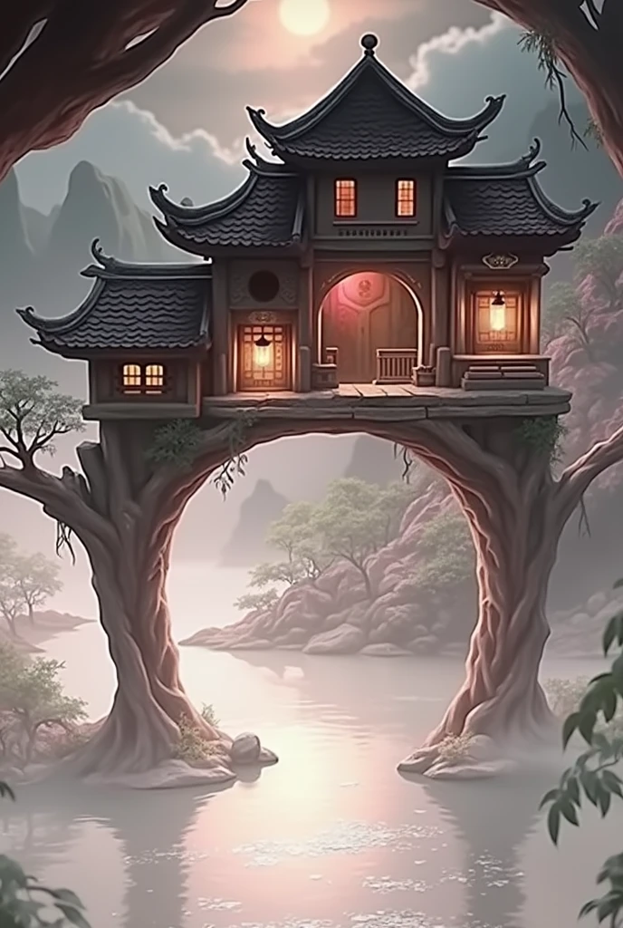 (Masterpiece, Best Quality, Illustration, Fine Detail), ((Very Detailed CG Unity 8k Wallpaper, High Resolution)), High Saturation, Low Brightness, ConceptArt, ((Unmanned)), (Landscape), (Small Bridge Flowing Water), (Jiangnan Water Town), Sky, Night, (Full Moon), Cloud, Outdoor, Architecture, River, Suzhou Garden