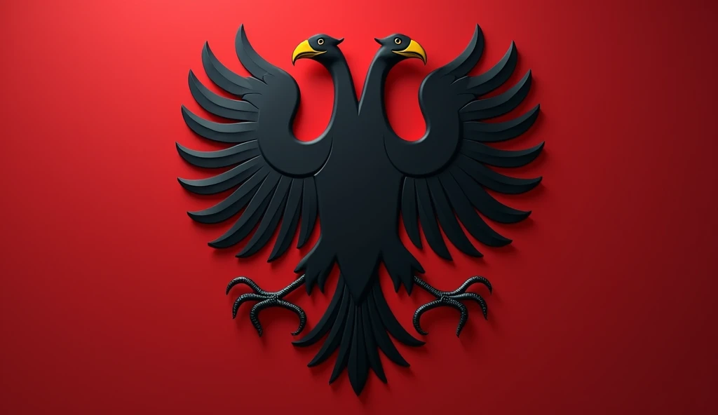 Albania as a 3D Disney Pixar character in carmin red and black colors. Black two-headed eagle. Albania background