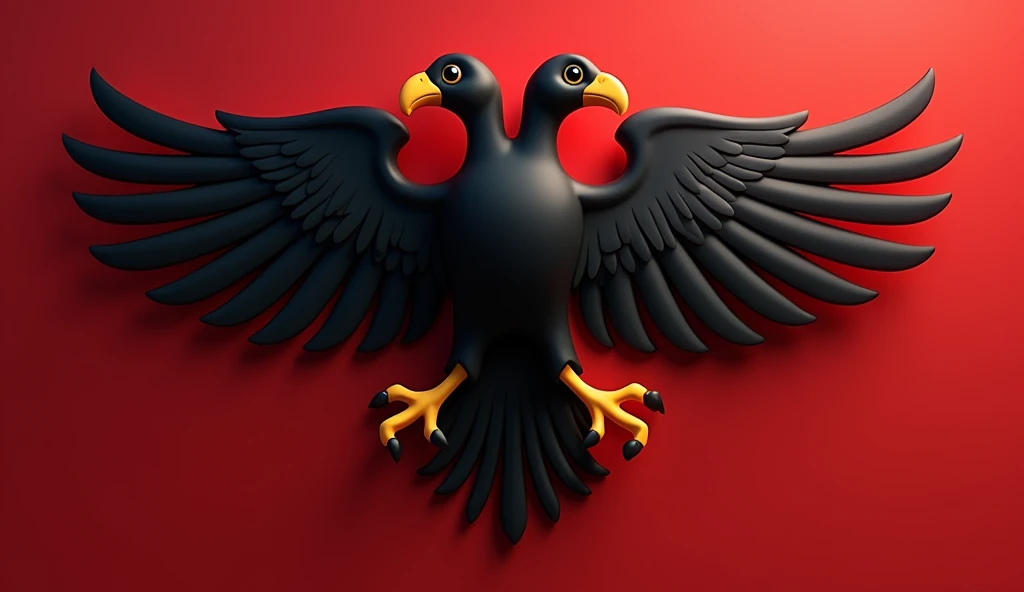 Albania as a 3D Disney Pixar character in carmin red and black colors. Black two-headed eagle. Albania background