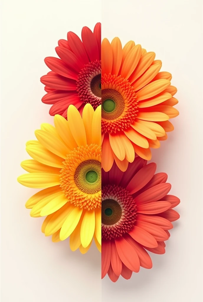 Create an image of 3 gerberas divided into 4