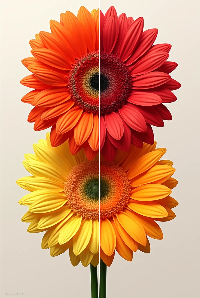 Create an image of 3 gerberas divided into 4