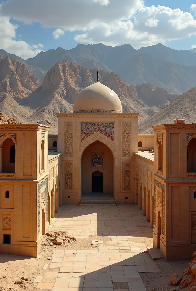 Generate an image that encapsulates the essence of Uzbekistan. Showcase the intricate architecture of historic cities such as Samarkand and Bukhara, highlighting the region’s cultural richness. Set the image against the backdrop of the arid beauty of the Kyzylkum Desert