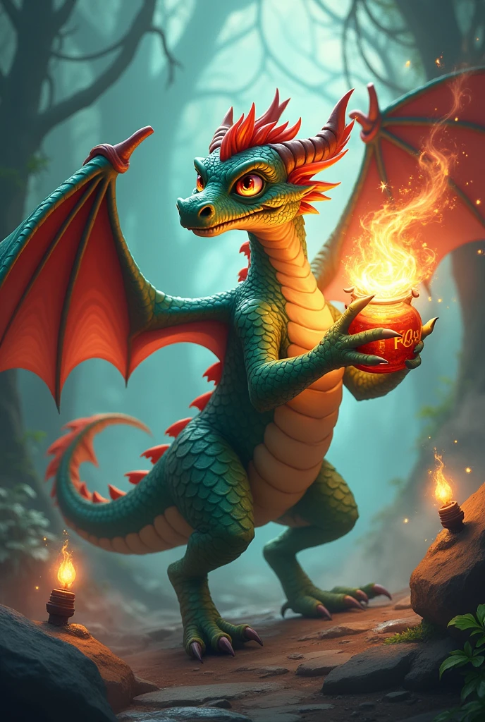 dragon with a potion animated to draw trace