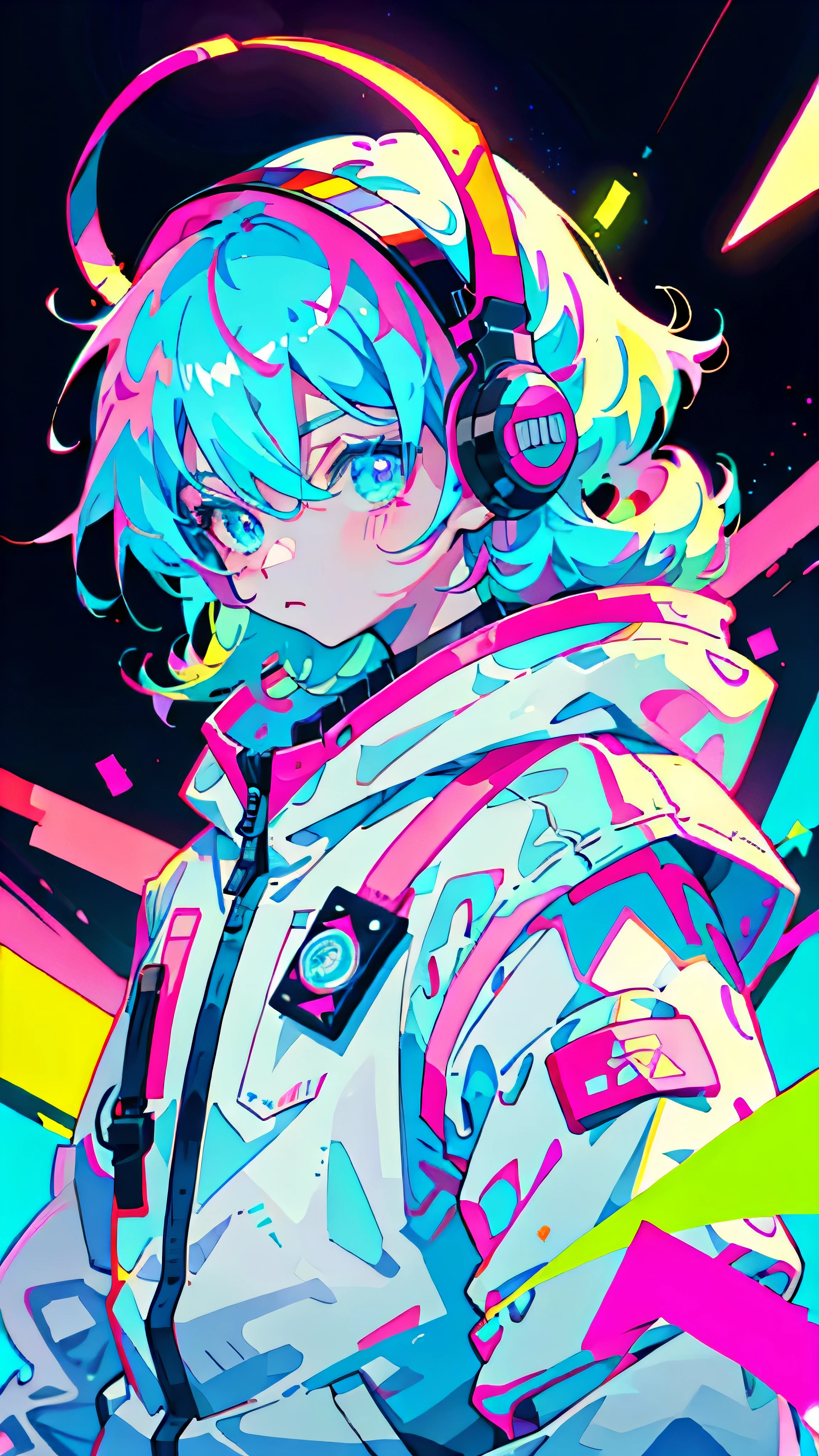 Anime, Dressed as an astronaut, Neon pink and blue colors, scar, Stickers, Neon style full shot