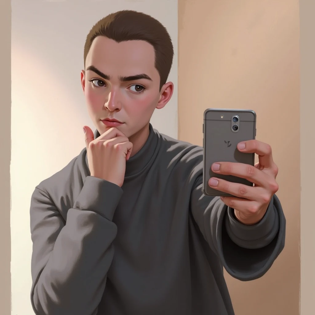 With hand on chin Thinking