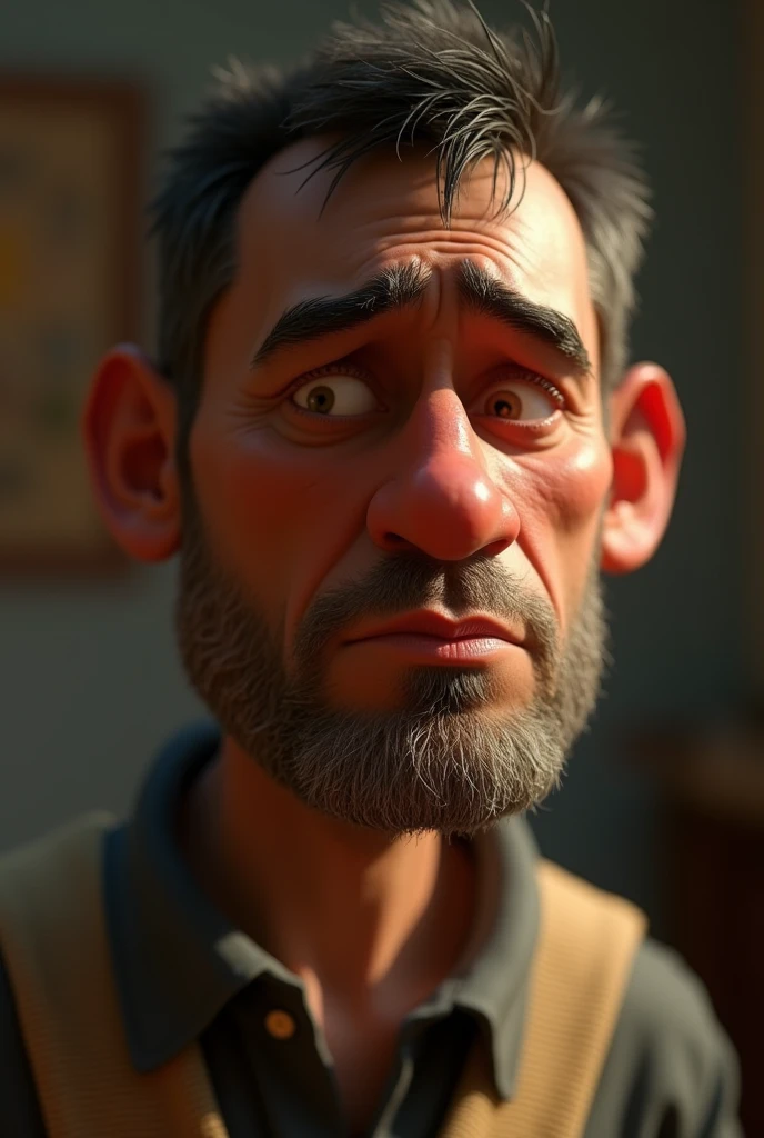 a sad man with many problems in the style of pixar 3d drawing