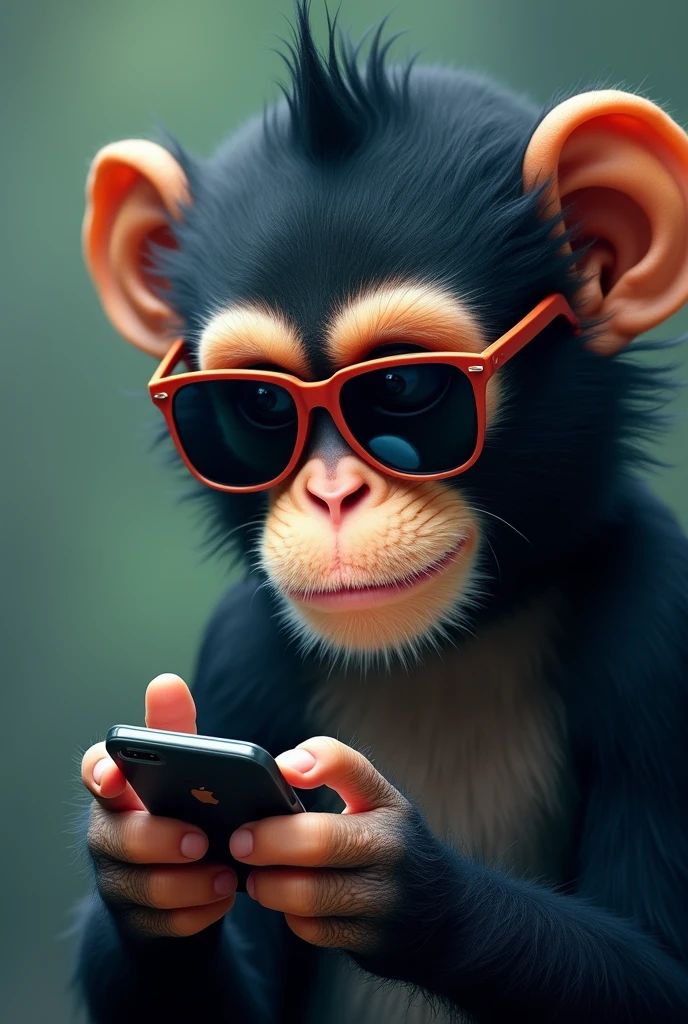 MONKEY HACKING WITH CELL PHONE WEARING SUNGLASSES