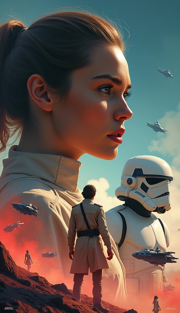 star wars poster, dramatic scene, ((Expressive characters)), Future-oriented details, Energetic and ((Fascinating colors)), Dynamic configuration, spaceship
