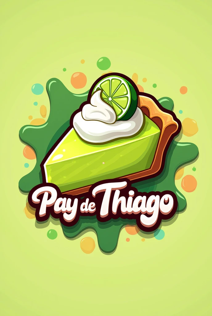 Create a logo with a slice of lime pie with a pie that will be named PAY DE THIAGO with bright colors 