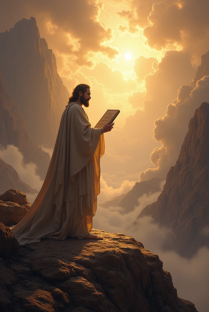 Moses on Mount Sinai receiving the commandments written by the finger of God