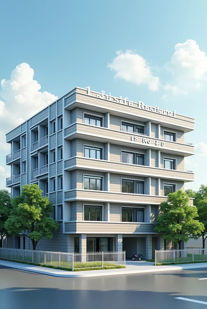 3d exterior of school that's name is “CuraSafe Residence”
Structure:-
School will be in square shaped
School will have only one portion.
School will have 14 equal sized rooms on every each side
Between all the rooms there will be a hall
On every each side there will be main door after 7 rooms, these doors will be connected to a hall
Around the school there will be a fence for security purpose
School's name should be visible
Show corner view
I need only one portion