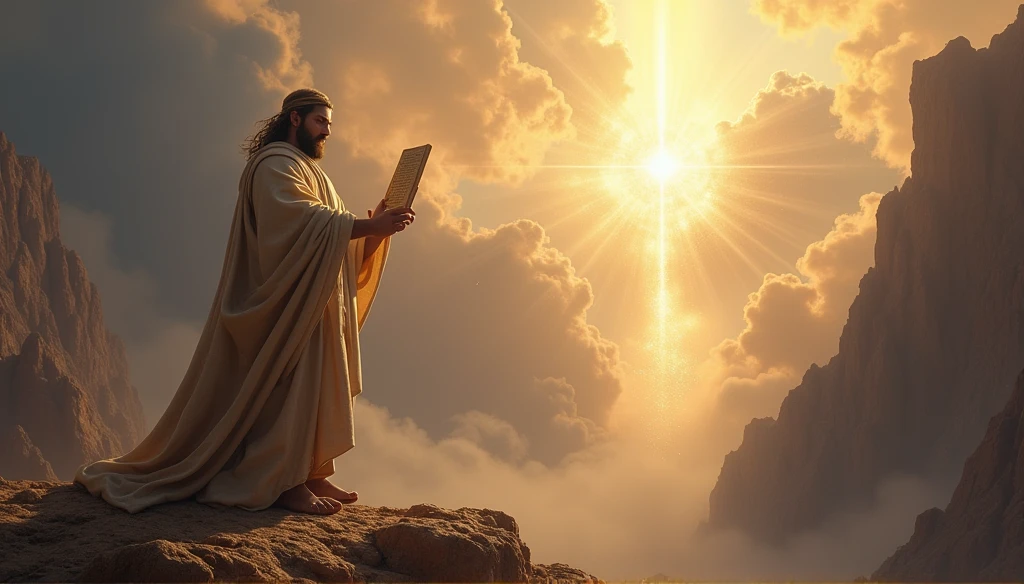 Moses on Mount Sinai receiving the commandments written by the finger of God