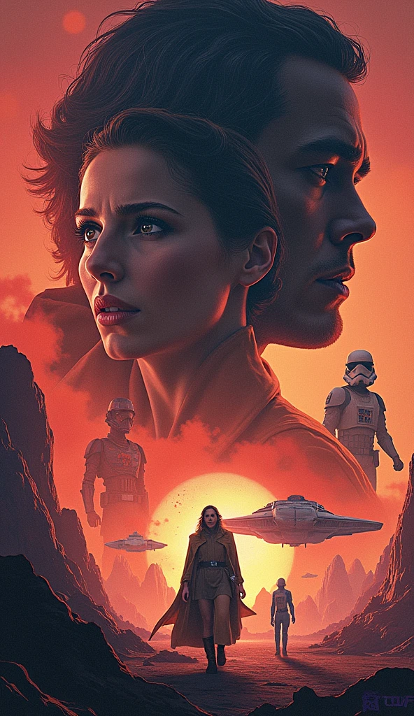 star wars poster, dramatic scene, ((Expressive characters)), Future-oriented details, Energetic and ((Fascinating colors)), Dynamic configuration, spaceship