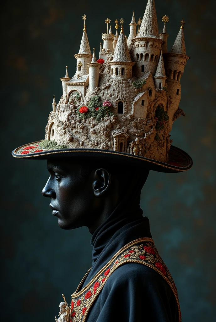 Hat with a design that narrates some scenes from Hamlet
