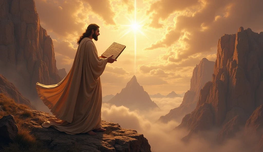 Moses on Mount Sinai receiving the commandments written by the finger of God