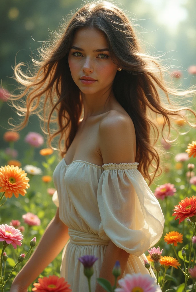 Beautiful girl with Flowers moves Slow