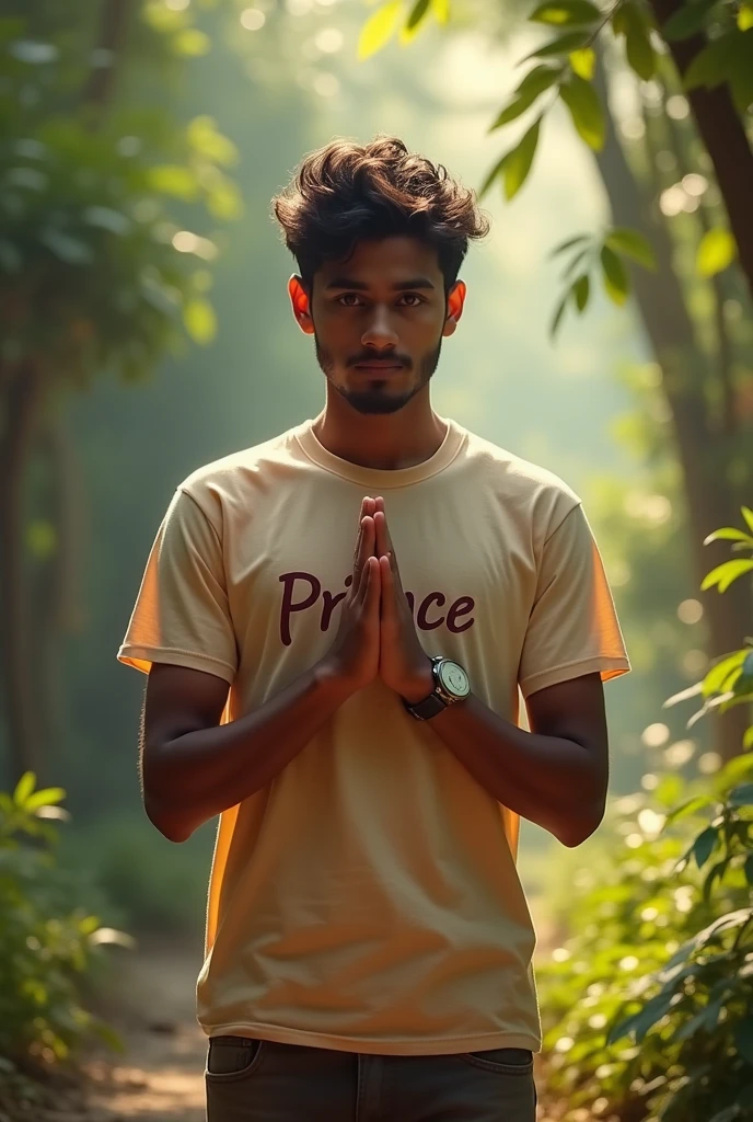 Ek Bhartiya Ladka Jiski Tshirt Mein Prince likha hua hai Shri Krishna Ji ko pranam karte hue