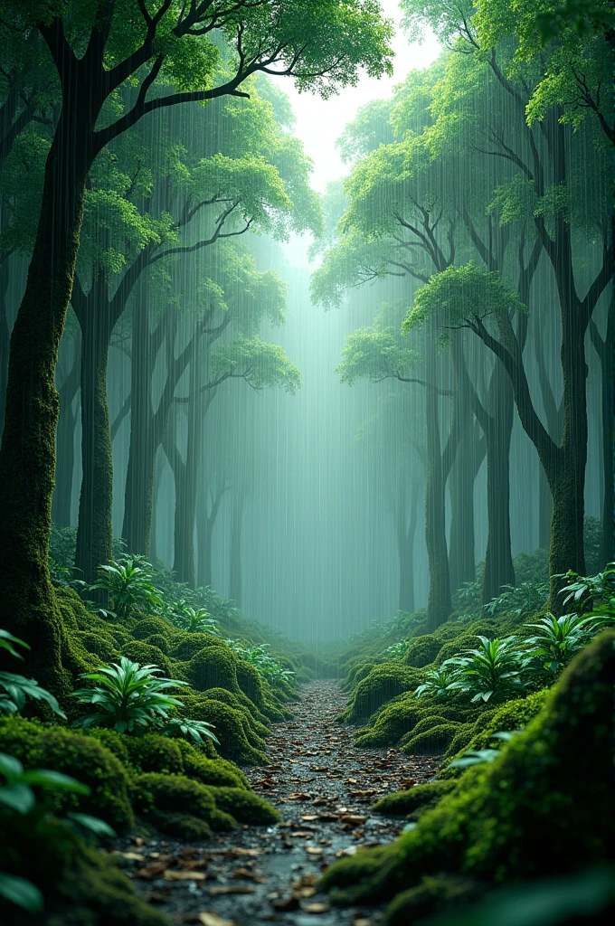 3d image of rain in forest