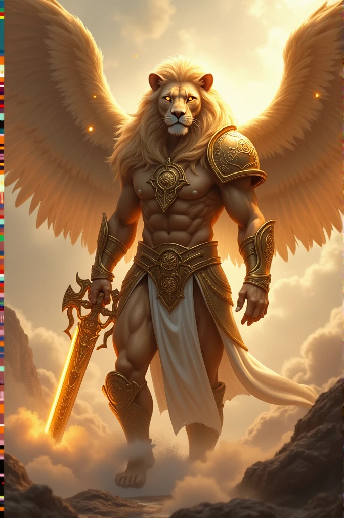 A warrior angel with the face of a lion