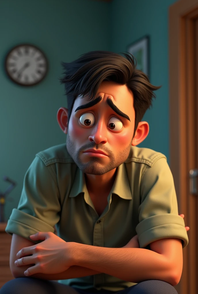 sad man with many problems pixar 3d cartoon style