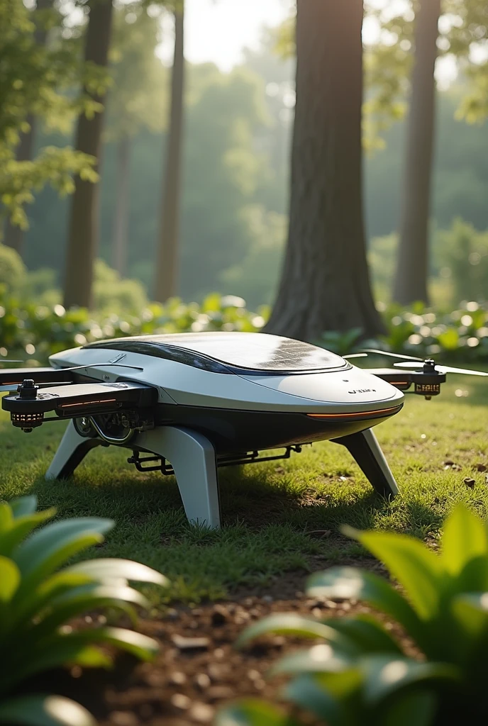A drone with a solar on top and water sprinkler besides 