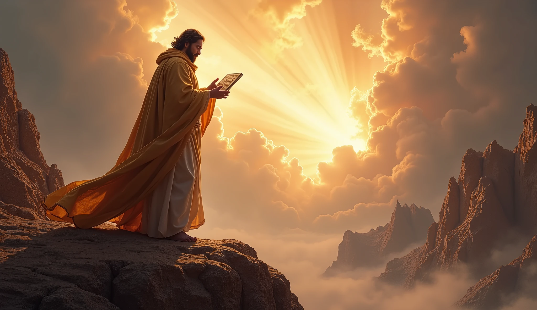 Moses on Mount Sinai receiving the commandments written by the finger of God