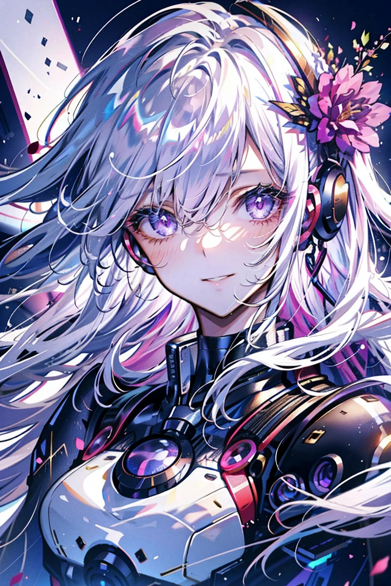 (best quality, Detailed background, high resolution, ridiculous, bloom, disheveled hair, shiny hair, exposed to light, High and cold, Focused and meticulous gaze),Holy girl,粉色hair,Purple Eyes,Smile,1 girl with facial paralysis, earpiece, long hair, silver hair, What's the big deal_Chest, put your arms behind your back, daytime, Outdoor sports, Black Forest, water, Creek,
hair_decorate, (hair over one eye), whole body, portrait,