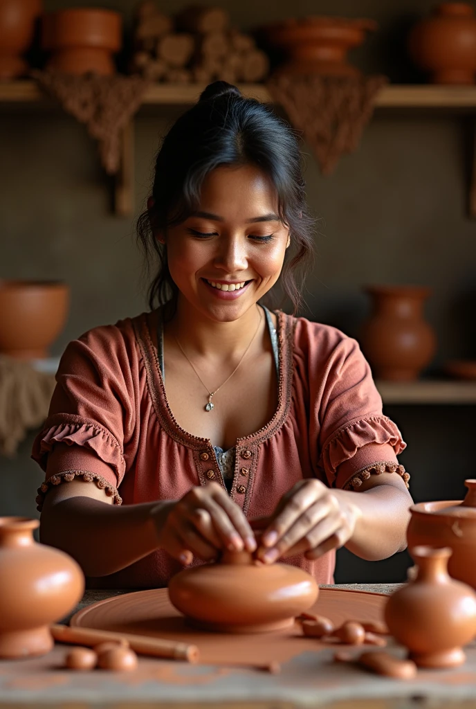 Woman from Pernambuco in a clay craft workshop