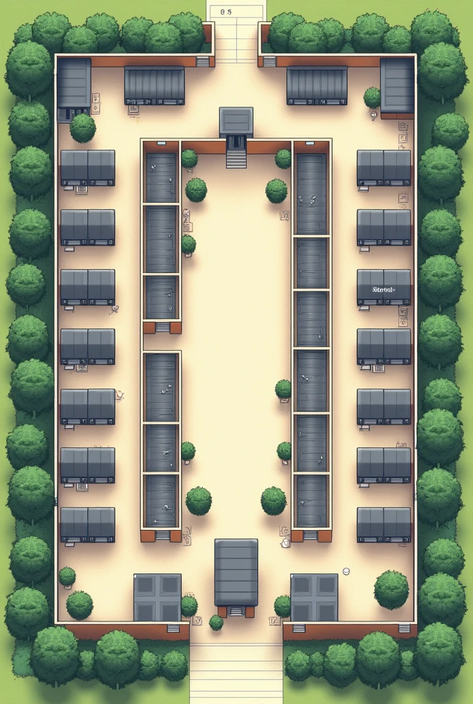 Make a floor plan 

School will be in square shaped
School will have only one portion.
School will have 14 equal sized rooms on every each side
Between all the rooms there will be a hall 
On every each side there will be main door after 7 rooms, these doors will be connected to a hall 
Around the school there will be a fence for security purpose

School's name should be visible 

