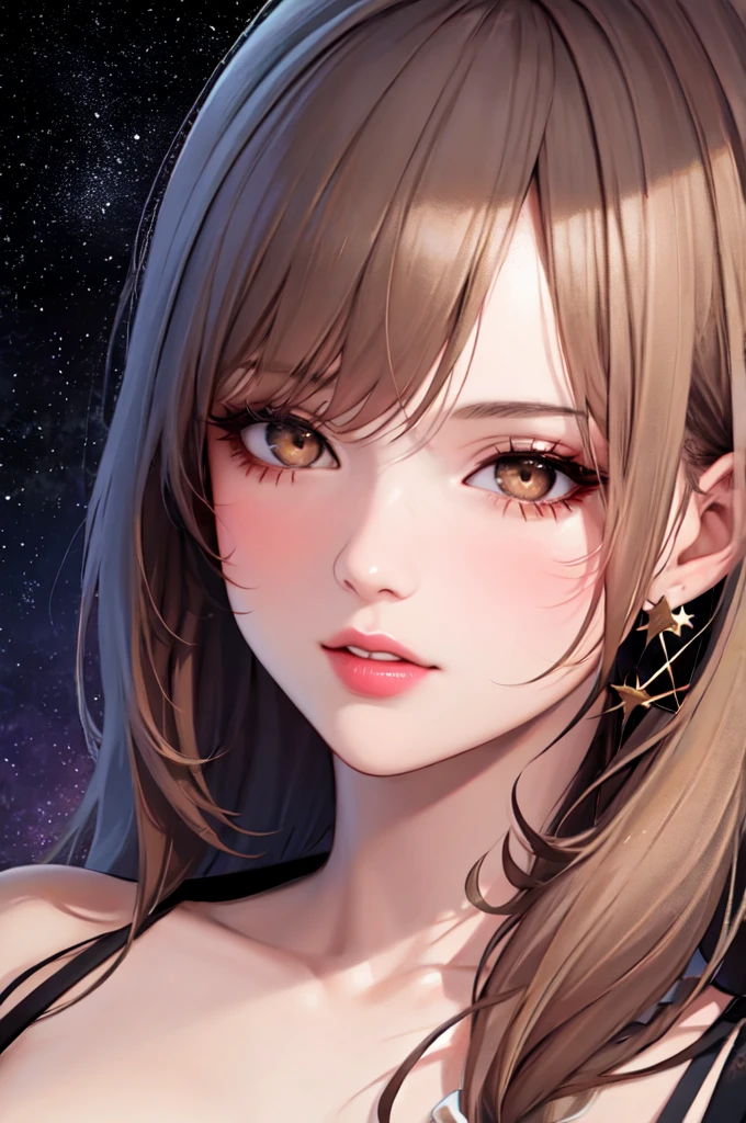 1girl, beautiful face, ((white eyes)), sexy pose, Red moon in the background, stars, space, (lightroom:1.13), soft light, (natural skin texture:1.2), (hyperrealism:1.2), sharp focus, focused,[[realistic]]