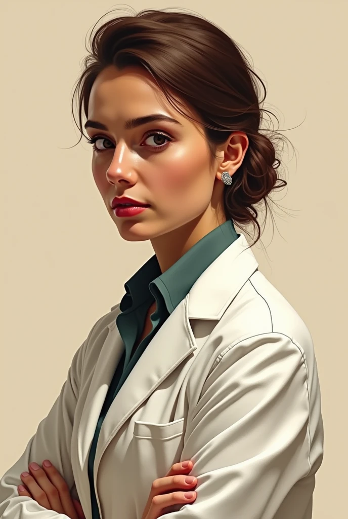Create a drawing a half upper shoulder portrait of a doctor, color brown pure, shading, stroke only,