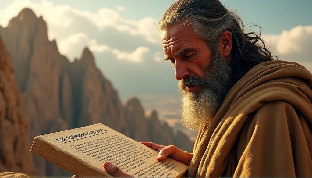 face of moses on the mountain taking the ten commandments, biblical story, photography, mount sinai