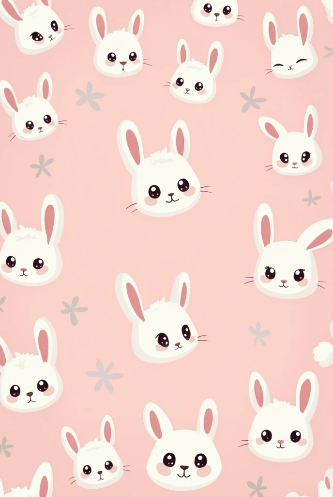 kawaii tiny bunny heads wallpaper baby pink background