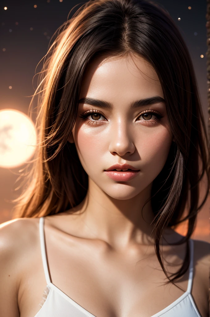 1girl, beautiful face, ((white eyes)), sexy pose, Red moon in the background, stars, space, (lightroom:1.13), soft light, (natural skin texture:1.2), (hyperrealism:1.2), sharp focus, focused,[[realistic]]