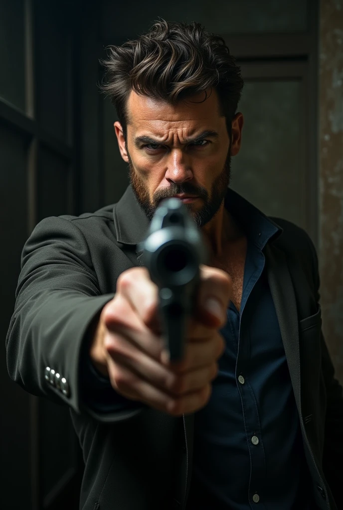 A man who pick gun in hand