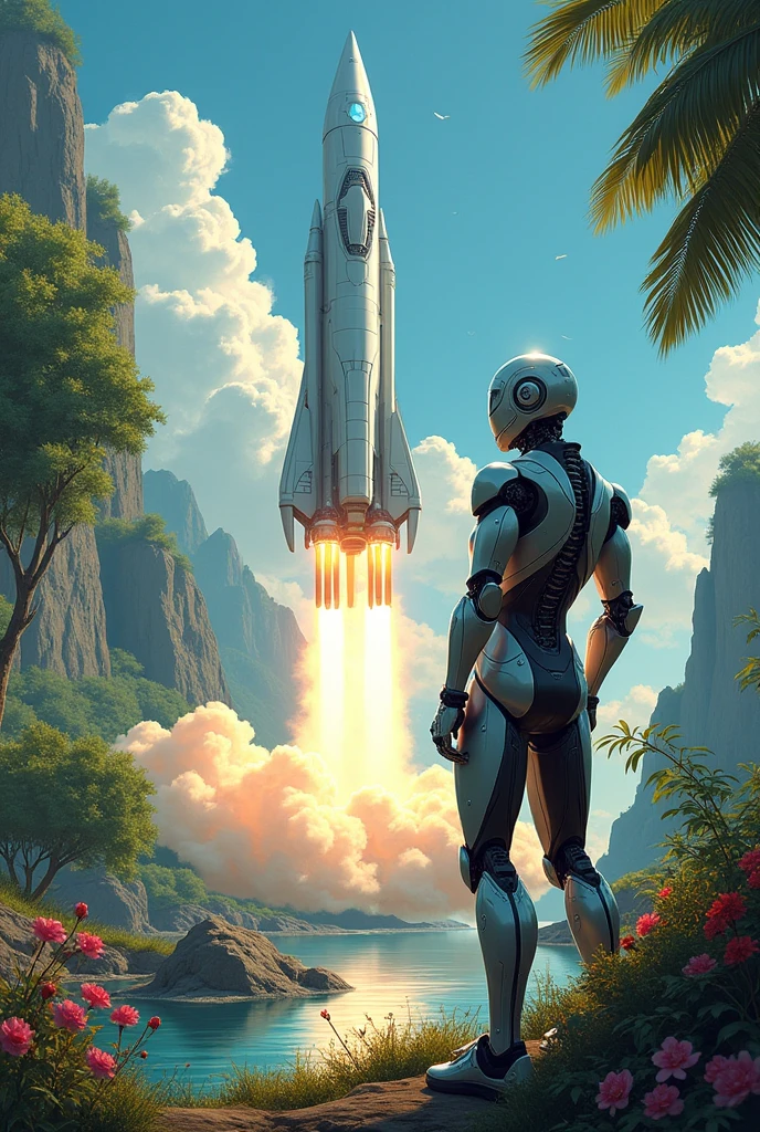 Rocket drawing, robot, nature