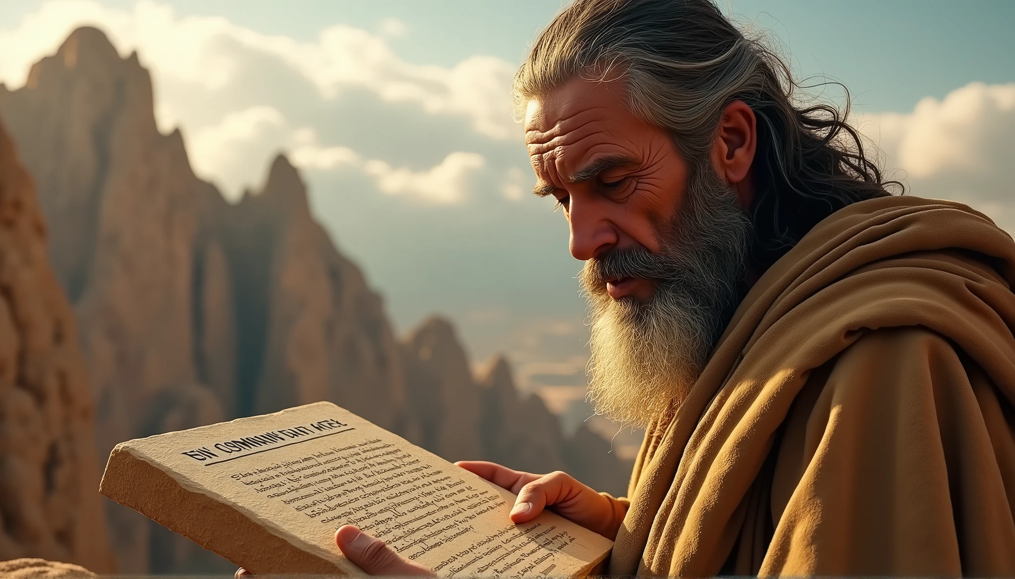 face of moses on the mountain taking the ten commandments, biblical story, photography, mount sinai