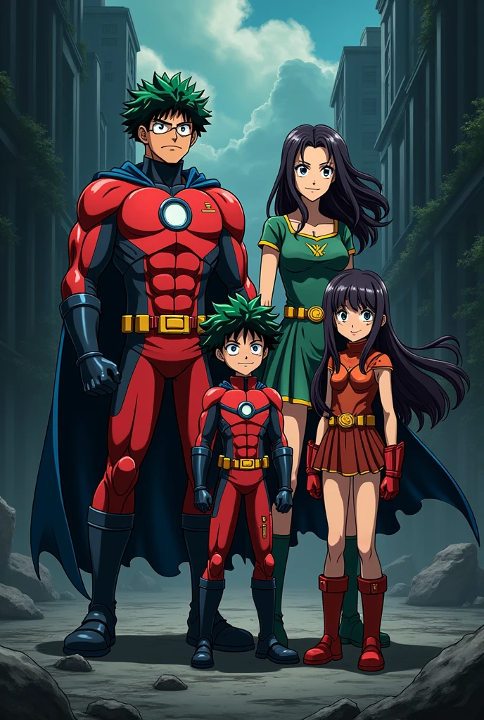 Family Photo, Tall, My Hero Academia art style. Dark Colors.