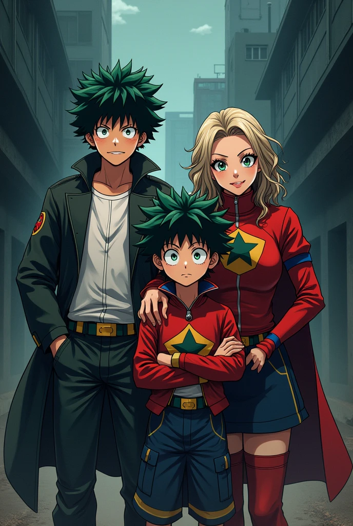 Family Photo, Tall, My Hero Academia art style. Dark Colors.