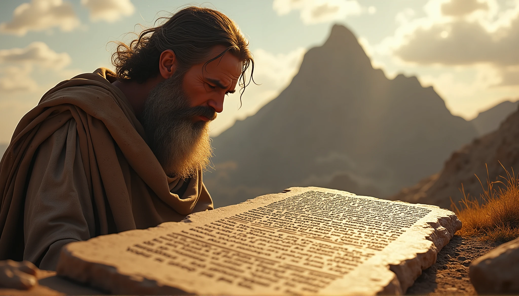 face of moses on the mountain taking the ten commandments, biblical story, photography, mount sinai
