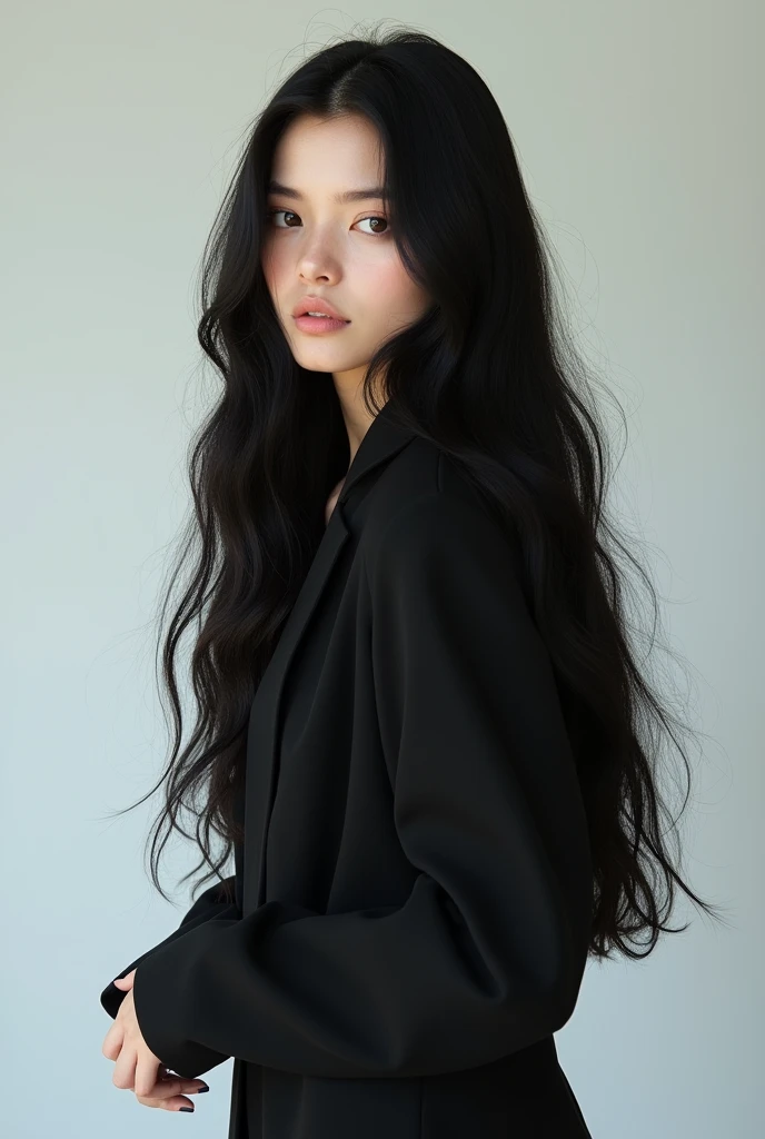 white girl with black hair full body.