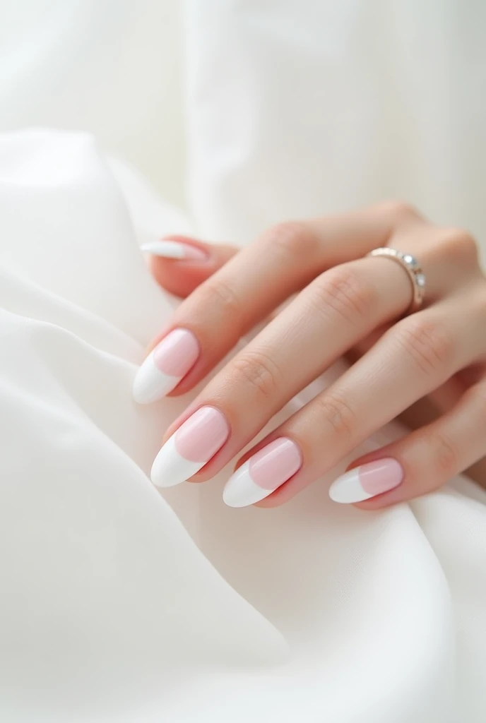 Create an almond-shaped angel nail design on a white background。 
