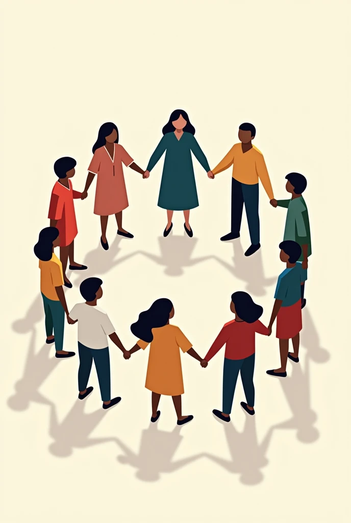 A Human Chain: People of diverse backgrounds holding hands in a circle, symbolizing unity and the collective effort to uphold human dignity. The figures can be stylized to show different ages, genders, and cultures.