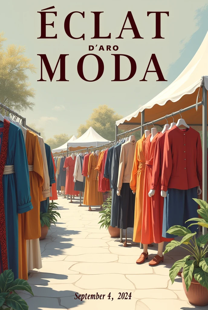 Create a poster advertising to attend a fair on September 4, 2024. The place is called Èclat D&#39;aro moda. This is a clothing stand. ,I wish the poster to be elegant and not too complicated, something simpler I would reissue a poster 
