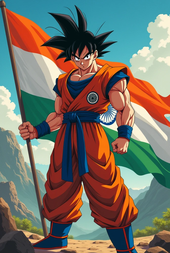 Goku character with Indian flag