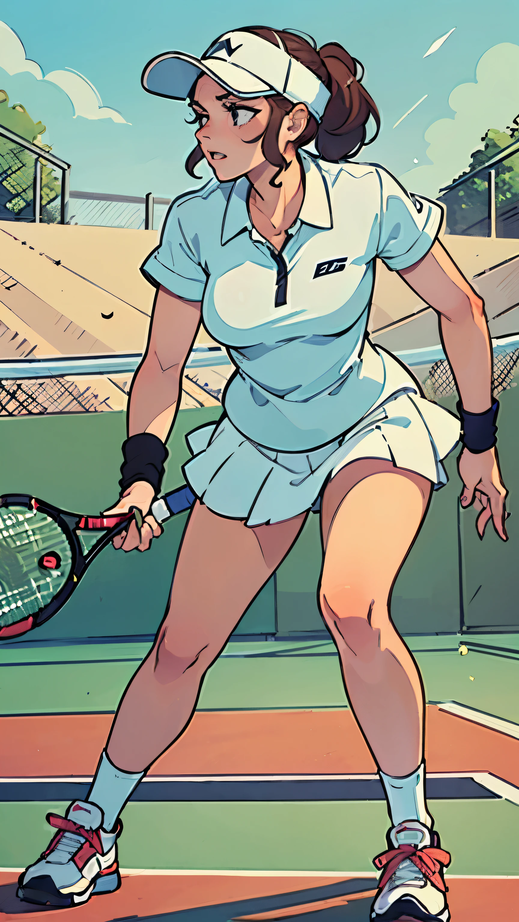 tennis player,woman,Delicate face,Exquisite facial features,best quality,8k,Delicate hands,((Normal hand)),((Normal face)),((Only one racket))