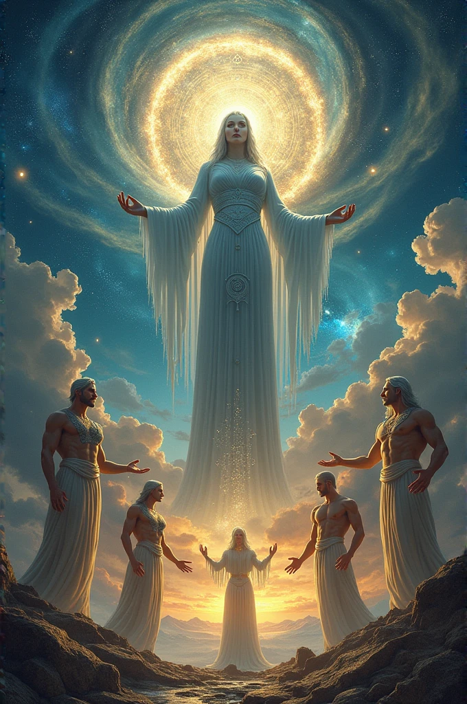 Create an image of Gaia and Uranus ruling alongside the ans