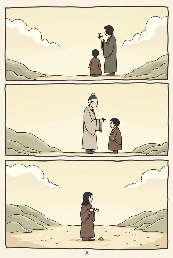 Create a 4-frame comic of wisdom