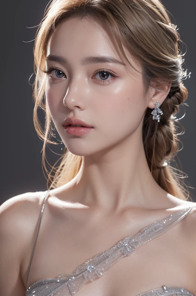 ((((Anastasia)))) wearing dress like princess, (masterpiece,top quality,best quality), (1 girl solo:1.3,Close-up of face,upper body), (Gentle eyes), Light pink lips,(young),earrings,(Clear facial features,Delicate skin texture,Pretty Face,Facial highlights,Above the waist), stand up,fit,8K 超HD,SLR,Soft lighting,HD,high resolution,(Highly detailed CG Unity 8k wallpaper)